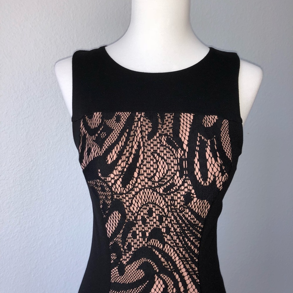 BCBG Sexy black dress NWT, lace over nude